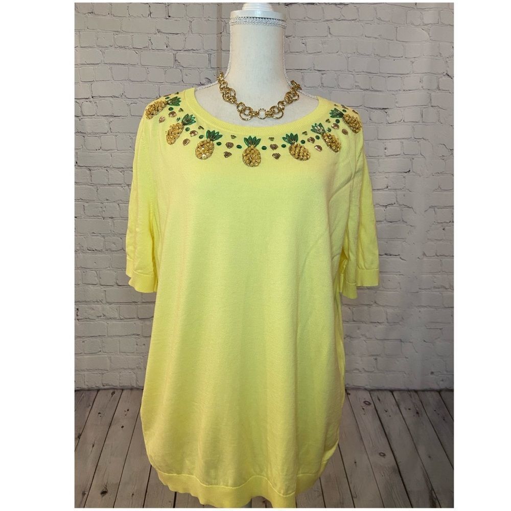 {Talbots} Yellow pineapple sequins blouse